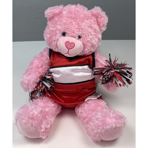 BUILD-A-BEAR WORKSHOP BABW 17" Pink Plush Stuffed Bear with Red Cheer Outfit EUC - Picture 1 of 7